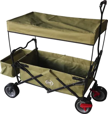 Produktbild von AXI AB200 Faltbarer Bollerwagen mit Dach, Tasche und Bremse in Grün | Faltwagen / Gartenwagen / Handwagen