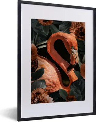 Produktbild von MuchoWow® MuchoWow® Gerahmtes Poster Flamingo - Rosa - Blätter 30x40 cm - Poster mit zchwarzem Bilderrahmen - Wandposter Schlafzimmer