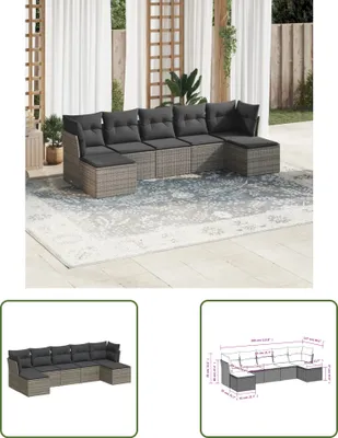 Zdjęcie produktu dla The Living Store 7-częściowa sofa ogrodowa z poduszkami z szarego polirattanu