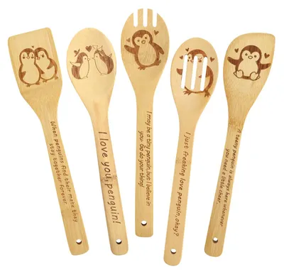 Productafbeelding van Bamboe Keukengerei Set met Pinguin Design - 5-delig