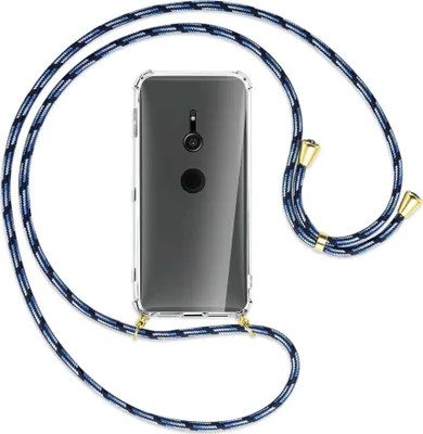 Produktbild von Handykette Backcover-Schutzhülle mit Band (Metall goldfarben) für Sony Xperia XZ2 - Blautöne