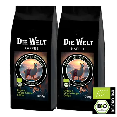 Produktbild von Die Welt Kaffee Organic Peru Gr.1 Kaffeebohnen 2x1000g
