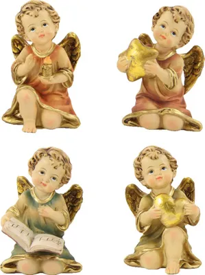 Produktbild von 4x FADEDA Engel kniend / Höhe:6 cm / handbemalt / detailgetreue Krippen Figuren - Weihnachten Tisch Dekoration Krippe Zubehör