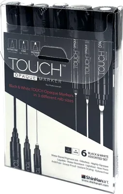 Produktbild von Acryl-Farbmarker TOUCH, opak, Schwarz & Weiß, 6 Stück