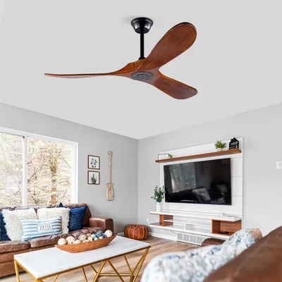 Productafbeelding van Plafondventilator, 52 inch, met 3 houten bladen, propellerdesign, afstandsbediening, geheugenfunctie