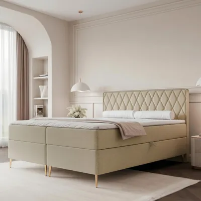 Produktbild von Boxspringbett PONTI II 140x200 Rautensteppung Bettkasten Bonellmatratze Beige