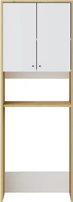 Produktbild von Möbel für Waschmaschine mit Doppeltür - 65 x 180 cm - Weiß & Holzfarben hell - WORIKA