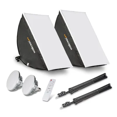 Image de Walimex pro 2X Softbox 40x60cm LED Bi-Color 60W – Avec 2 trépieds, 2 diffuseurs et télécommande, 3.000-6.000K, lumière continue pour photos et vidéos, CRI 95+
