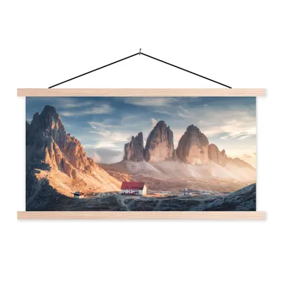 Produktbild von MuchoWow® Textilposter Haus - Berge - Landschaft 120x60 cm mit holzfarbenen Rahmen - Klemmleiste