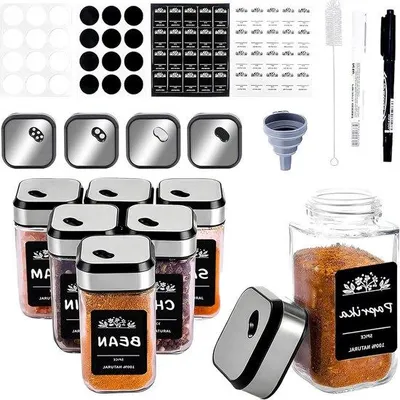 Obrázek produktu pro Čtvercové sklenice na koření 120 ml, sklo, nerezové víčko, stříbrné