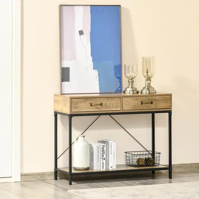 Produktbild von SUGIFT 100 x 35 x 76, Konsolentisch Flurtisch mit Ablage und 2 Schubladen, 5 cm Beistelltisch Sofatisch Ausstellungstisch für Kleinen Raum, Eingang, Flur