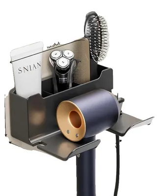 Obrázek produktu pro Držák na fén, montáž na zeď, úsporný design, barva šedá, 3 kusy