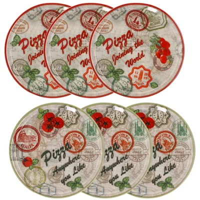 Zdjęcie produktu dla zestaw 6 talerzy do pizzy Moscow & Red zielony czerwony Ø33cm talerz XL porcelana