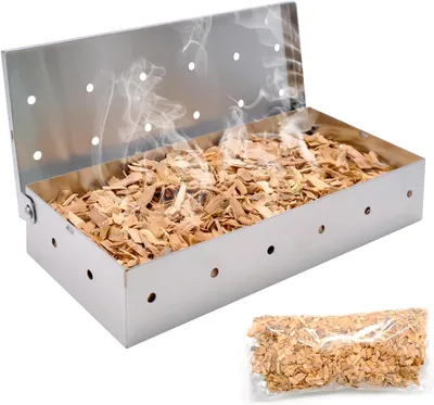 Image de Boîte à fumée en acier inoxydable, avec 150 g de copeaux de bois de pommier, pour barbecues à gaz, accessoires pour barbecue