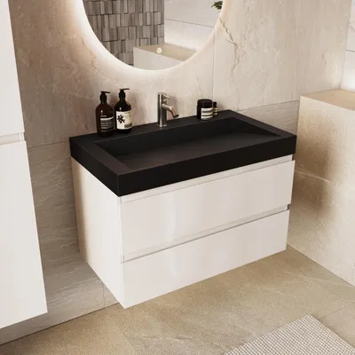 Produktbild von LOMAZOO ZARIVO Glänzend Weiß - Waschbecken Schwarz - 80 cm