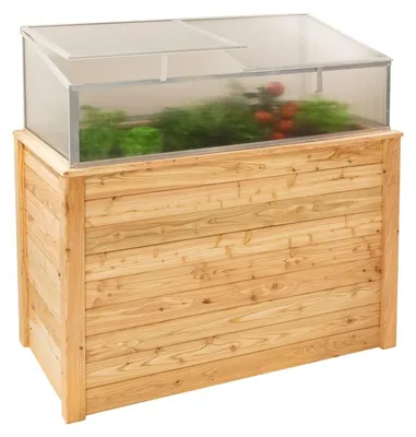 Image de Klassik Plus 130 : Plate-bande surélevée en bois de larcin avec couvercle de serre. Dimensions : 130 x 65 x 84 cm