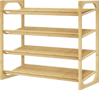 Obrázek produktu pro Botník, botník se 4 úrovněmi z bambusu, pro max. 12 párů bot, botník s madlem pro vchod, ložnice, 76 x 33 x 67 cm, přírodní.