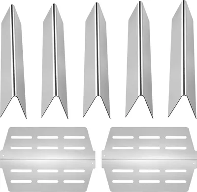 Immagine prodotto di SucceBuy 5 barre aromatizzanti e 2 piastre riscaldanti, distributori di fiamma per barbecue Genesis serie 300, adatti per modelli come E310, E320, E330, S310, S320, S330, robuste piastre riscaldanti in acciaio inox