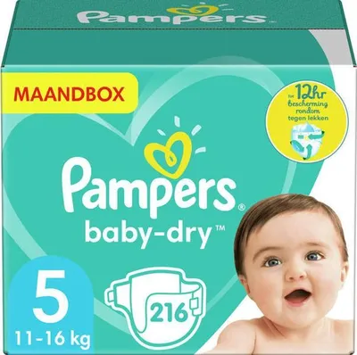 Produktbild von Pampers Baby-Dry – Größe 5 (11 kg – 16 kg) – 216 Windeln – Monatsbox