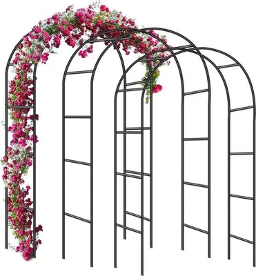 Zdjęcie produktu dla Łuk dla róż pnących - Dekoracja ogrodowa do pergoli - Metalowa podpora łukowa dla roślin pnących - 240 x 140 x 38 cm - Czarny