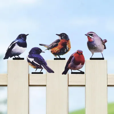 Garten-Dekoration: bemalte Metall-Vögel, 5 Stück, bunt, Frühling