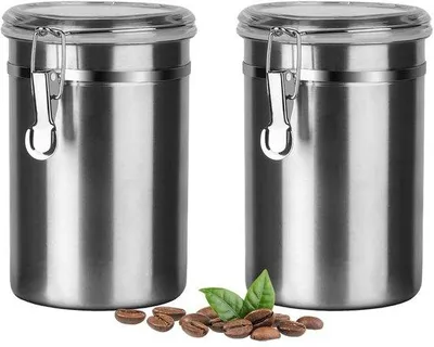 Produktbild von Unyqoos® 2er-Set luftdichte Vorratsdosen aus Edelstahl für Kaffee, Tee & mehr – Silikondichtung, Bügelverschluss, spülmaschinenfest