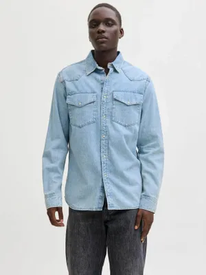 Image de Chemise en jean Western Jack & Jones Boutons-pression pratiques, look classique et intemporel, parfaite pour le quotidien et les loisirs