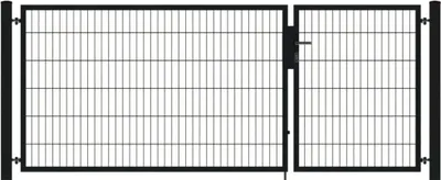 Produktbild von Doppelstabmatte Zaun Set incl. Doppeltor 2-FLG 3m Breite Asymmetrisch Abdeckleiste RAL7016 anthrazit 183cm hoch 15m lang