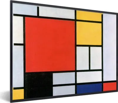 Produktbild von MuchoWow® Gerahmtes Poster Kunst - Mondrian - Alte Meister 80x60 cm - Poster mit Schwarzem Bilderrahmen Wandposter Rahmen Foto Bilder - Schwarzem - Mit Gestell