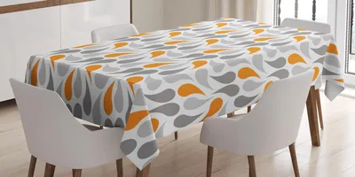 Produktbild von ABAKUHAUS Geometrisch Tischdecke, Orientalische asiatische Kulturen-Motiv-traditionelle Teardrop-Muster-Vintage Palette, 140 x 200 cm, Orange Grau Weiß