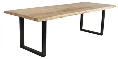 Produktbild von Baumkantentisch Cali 280 x 100 cm, Akazienholz massiv Eiche-Optik, 50 mm Tischplatte, Esstisch mit U-Metallgestell Schwarz, Industrial-Design