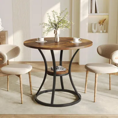 Immagine prodotto di Tavolo rotondo da pranzo con spazio contenitivo, 80 cm di diametro, color marrone rustico
