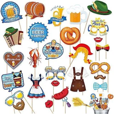 Produktbild von 28 Stuck Foto Requisiten Party Deko für Karneval, Photo Booth Props Lustige Bayrisch Fotorequisiten Booth Requisiten Bayrische Deko Party Aktivität Okotberfest Fotoaccessoires