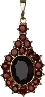 Produktbild von Granat Kettenanhänger Goldschmiedearbeit 14 Karat 585 Gelb Gold Tropfen 3272