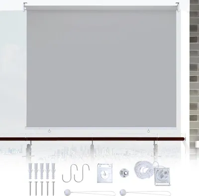 Produktbild von Faziango 2er Set Senkrechtmarkise 180x140 cm Balkonmarkise Hellgrau Sichtschutz Sonnenschutz UV beständig wasserdicht Balkon Terrasse