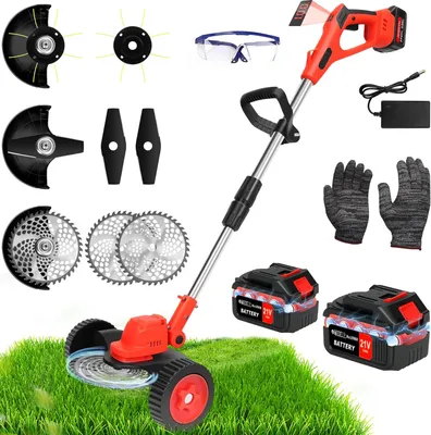 Produktbild von Akku Rasentrimmer mit 2x Akku & Zubehör | 850W Motorsense 21V | 240mm/250mm Klinge, Teleskopgriff, inkl. Heuwenderseil & Schutzbrille