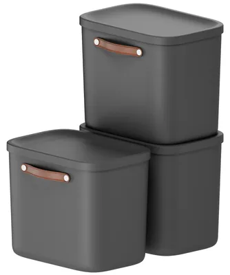 Produktbild von Rotho Aufbewahrungsbox 3er-Set 25L Maloja - Kunststoffbox 40 x 23,5 x 34 cm - Box mit Deckel - Stapelbox sicher verschließbar - Plastikbox
