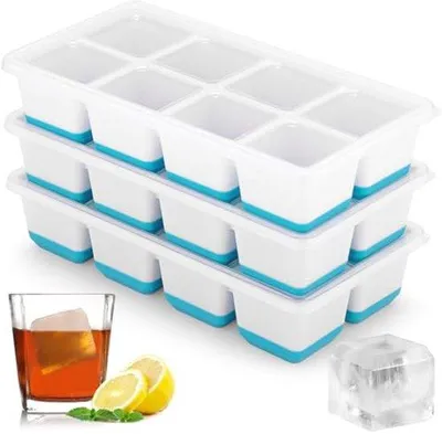 Produktbild von Famanu Eiswürfelform Set - 3 Formen mit Deckel für perfekte Eiswürfel