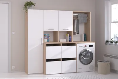Produktbild von Mehrzweckschrank-Set >Laundry 2< (3-teilig) Eiche Nachbildung / Weiss - 204x184x67 (BxHxT)