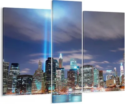 Produktbild von Bild auf Leinwand - Leinwandbild - Wolkenkratzer Lichter Ansicht - 95x80cm - Wand Bild - Wanddeko - Leinwanddruck - Bilder - Kunstdruck - Wanddekoration - Leinwand bilder - Wandkunst - CB95x80-0220