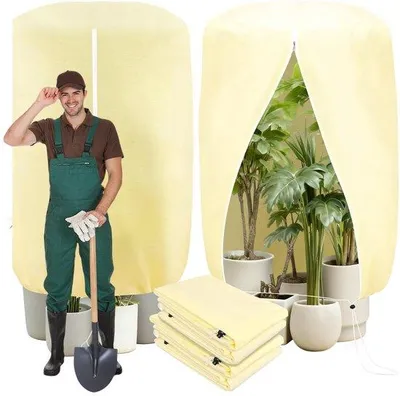 Produktbild von Unyqoos® Wetterfeste Winterschutzhüllen für Pflanzen – 2er-Set 120×180 cm, weiches atmungsaktives Gewebe, mit Reißverschluss & Kordelzug