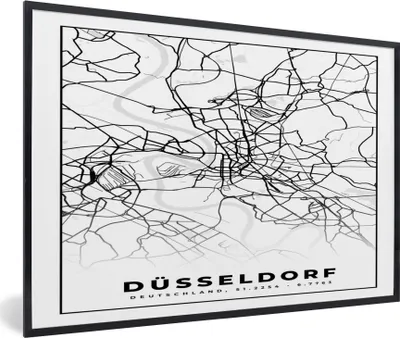Produktbild von MuchoWow® Gerahmtes Poster Düsseldorf - Karte - Stadtplan - Wegbeschreibung 30x20 cm - Poster mit Schwarzem Bilderrahmen Wandposter Rahmen Foto Bilder - Kunstdruck - Bild-Poster