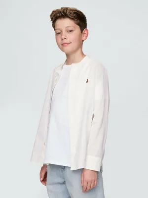 Produktbild von GAP Kinderhemd Weiß Größe M aus Leinen-Baumwolle mit Brannan-Bär Stickmotiv