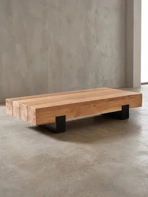 Produktbild von Couchtisch Industrie-Stil, Akazienholz & Schwarz Metall. 130x59x25 cm | Kadima Design