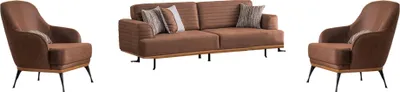 Produktbild von Modern Dreisitzer Sofa und Sessel Braun Polstermöbel Set  für Wohnzimmer
