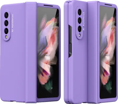 Image de Galaxy Z Fold3 5G Case, protection de la charnière, PC dur avec verre de protection, étui complet pour Samsung Galaxy Z Fold 3 5G Purple
