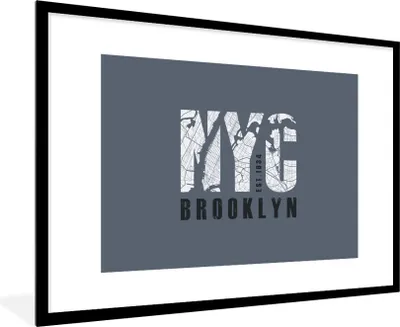 Produktbild von MuchoWow® MuchoWow® Gerahmtes Poster New York - Brooklyn - Blau 90x60 cm - Poster mit zchwarzem Bilderrahmen - Wanddekoration - Fotos
