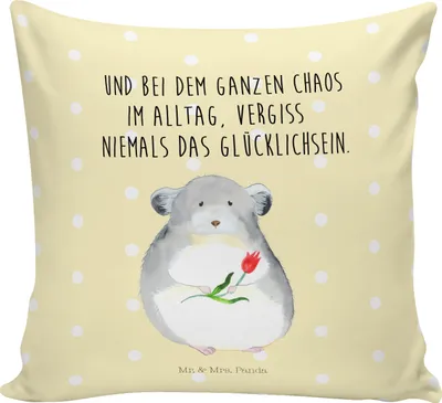 Produktbild von Mr. & Mrs. Panda kuschelkissen 40x40 Chinchilla Blume - Gelb Pastell - Geschenk, Sofakissen, Tiermotive, kissen bedruckt, Sofa, Kummer, Büro, Chinchillas, Chaos, Polster