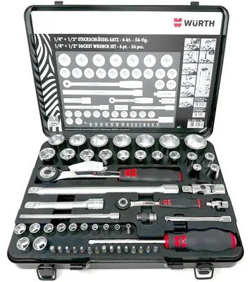 Produktbild von Würth Zebra Steckschlüssel 1/4 + 1/2 Zoll Sortiment 6-kant 56 Teile in Metallkas