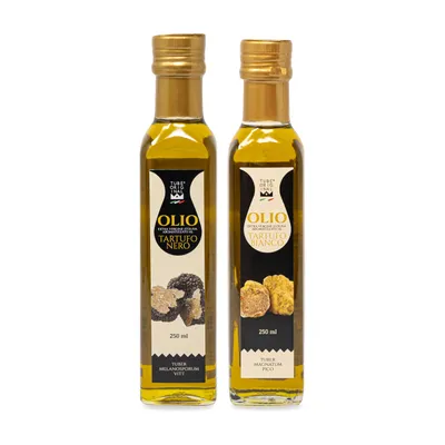 Produktbild von TubeORIGINAL Geschenkset „Duo Trüffelöle“ – Schwarzes Trüffelöl 250 ml, Weißes Trüffelöl 250 ml